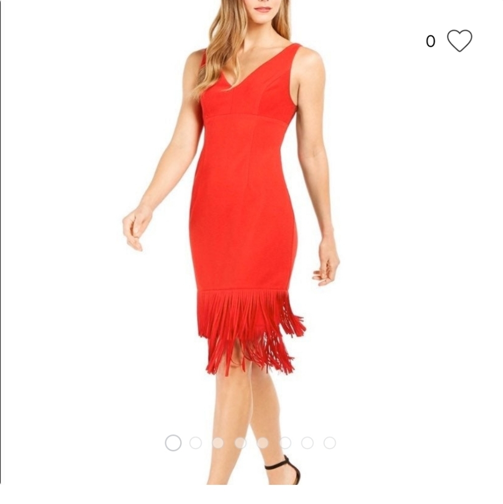 Adrianna Papell Ottoman V-neck fringe dress